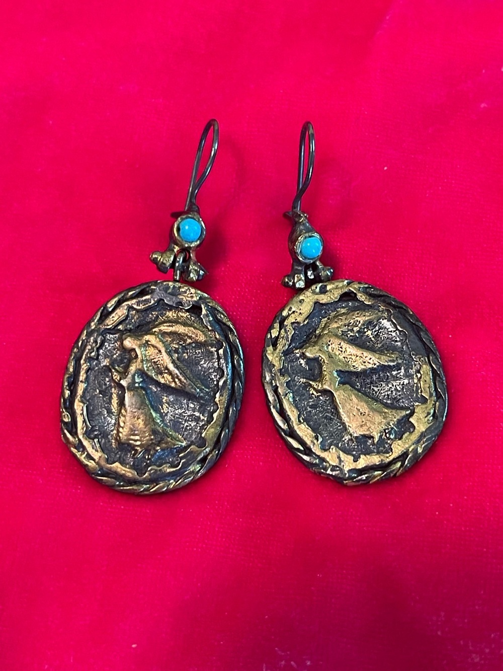 Vintage brass and Turquoise winged angel Drop Earrings - Women Jewelry